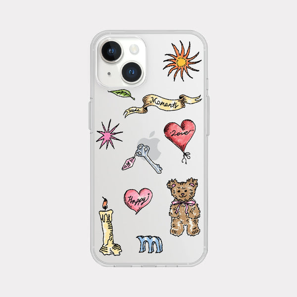 [Mademoment] Vintage Drawing Pattern Design Clear Phone Case (4 Types)