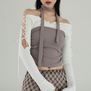 [BINARY01] [Muffler Set] Tie Shirring Top