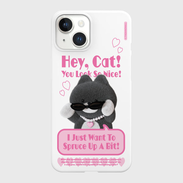 [THENINEMALL] Heart Pendant Hey Cat Hard Phone Case (2 types)