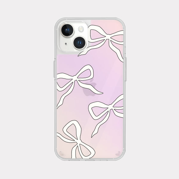 [Mademoment] Pattern White Ribbon Design Glossy Mirror Phone Case