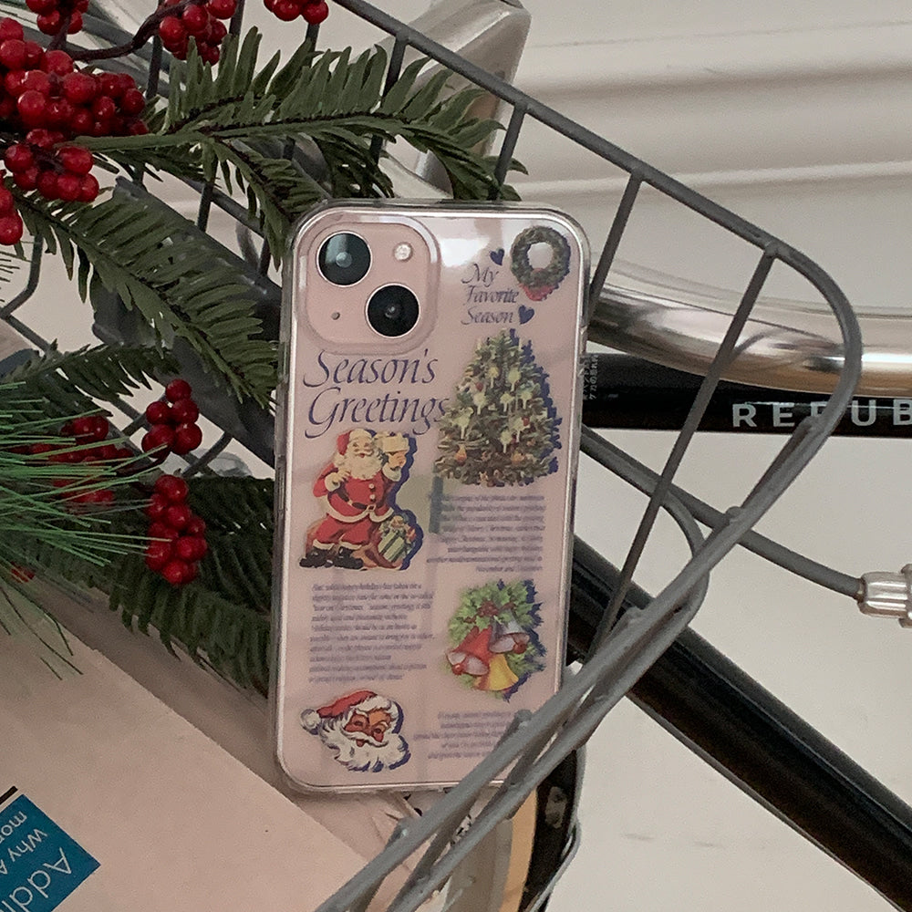 [Mademoment] Vintage Seasons Greetings Design Clear Phone Case (3 Types)