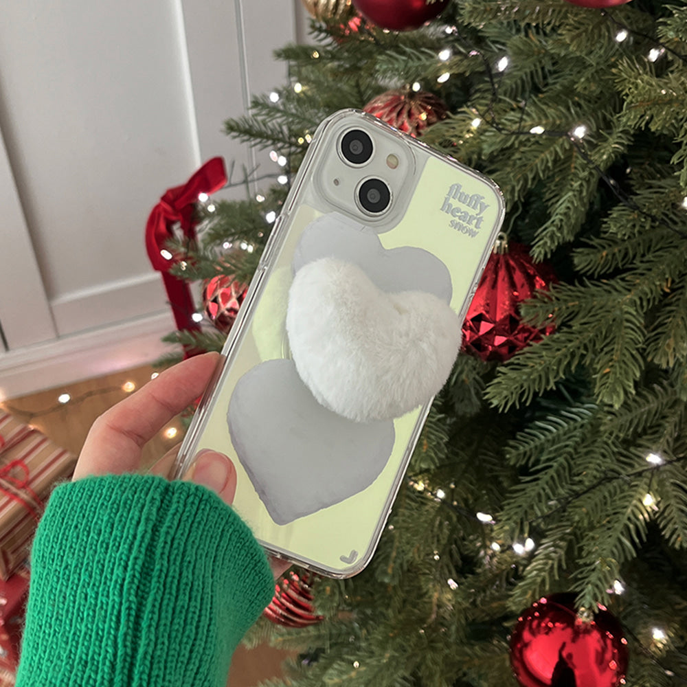 [Mademoment] Fluffy Heart Snow Design Glossy Mirror Phone