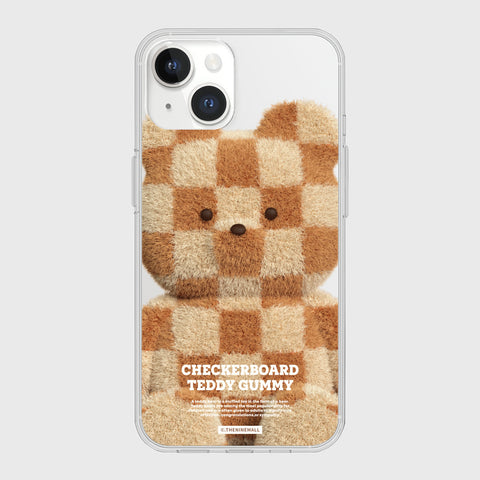 [THENINEMALL] Big Checkerboard Teddy Clear Phone Case (3 types)