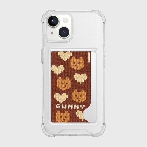 [THENINEMALL] Brown Knit Gummy Clear Phone Case (1 Type)