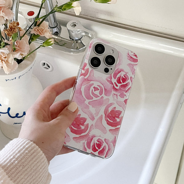 [Mademoment] Rose Watercolor Design Clear Phone Case (3 Types)