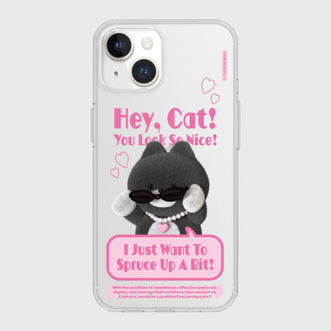 [THENINEMALL] Heart Pendant Hey Cat Clear Phone Case (3 types)