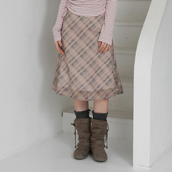 [BINARY01] Celine Checked Midi Skirt