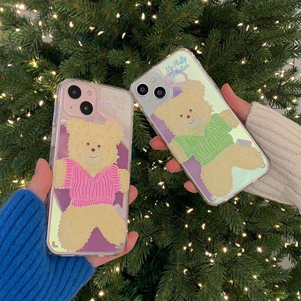 [Mademoment] Big Knit Bear Design Glossy Mirror Phone