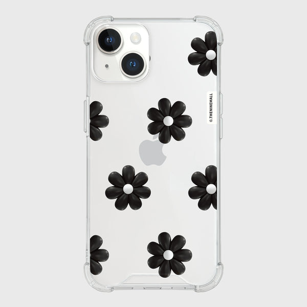 [THENINEMALL] Black Marguerite Flower Pattern Clear Phone Case (3 types)
