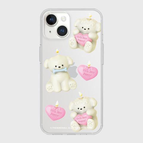[THENINEMALL] Puppy Candle Pattern Clear Phone Case (4 types)