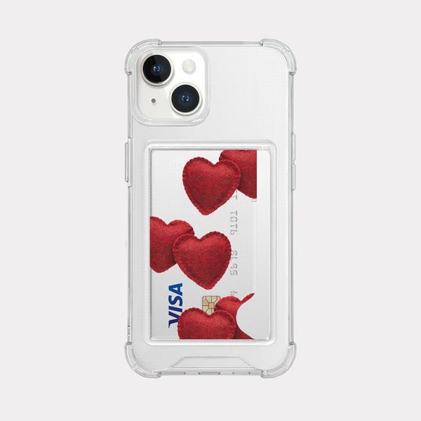 [Mademoment] Red Felt Heart Pattern Design Clear Phone Case (4 Types)