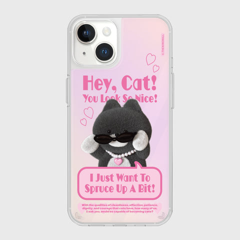 [THENINEMALL] Heart Pendant Hey Cat Mirror Phone Case