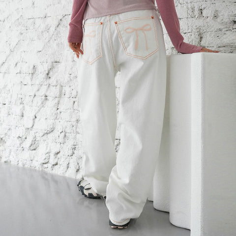 [BINARY01] Belly Pink Ribbon Wide Pants