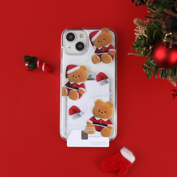 [THENINEMALL] Pattern Santa Hat Gummy Clear Phone Case (4 types)