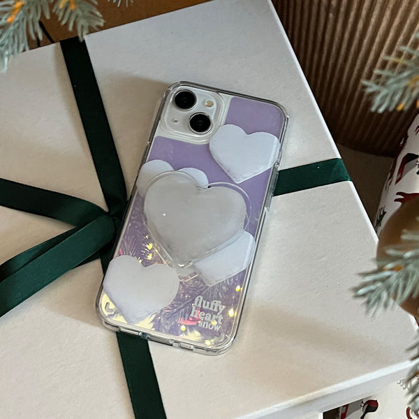 [Mademoment] Pattern Fluffy Heart Snow Design Glossy Mirror Phone