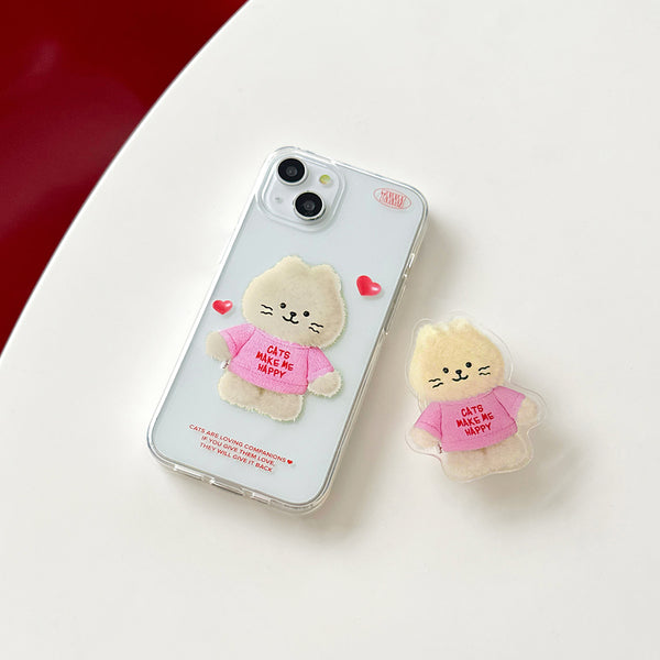 [THENINEMALL] Fluffy Hey Cat Clear Phone Case (3 types)