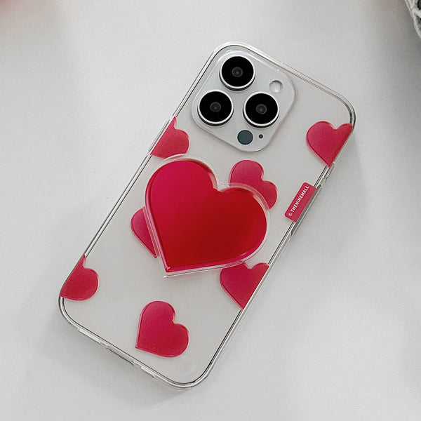 [THENINEMALL] Red Heart Pattern Clear Phone Case (3 types)