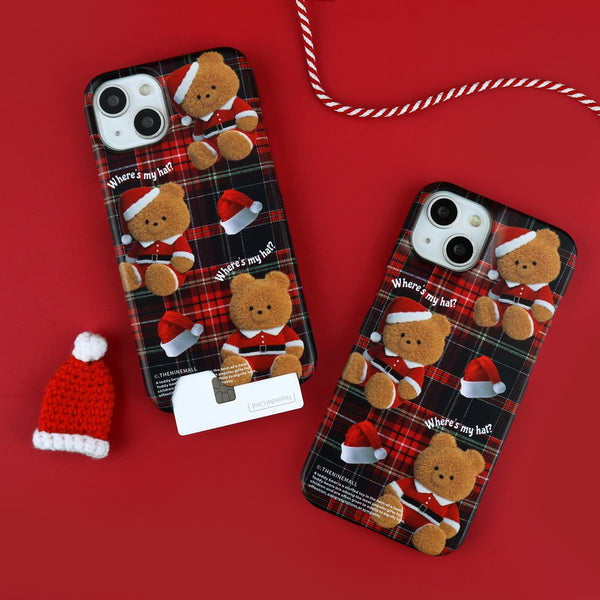 [THENINEMALL] Pattern Santa Hat Gummy Hard Phone Case (2 types)