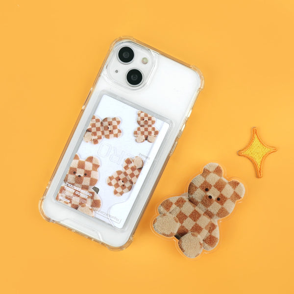 [THENINEMALL] Pattern Checkerboard Teddy Clear Phone Case (4 types)