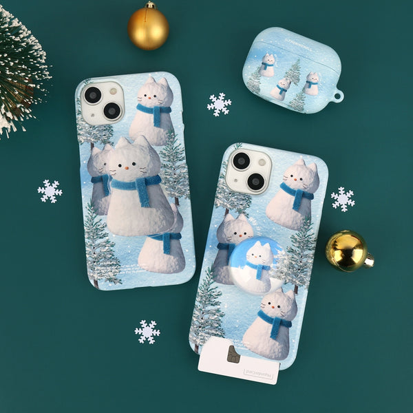 [THENINEMALL] Pattern Hey Cat Snowman Hard Phone Case (2 types)