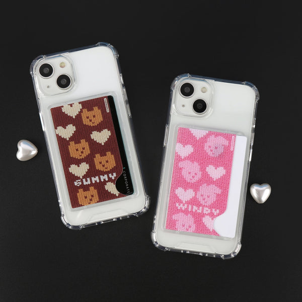 [THENINEMALL] Brown Knit Gummy Clear Phone Case (1 Type)