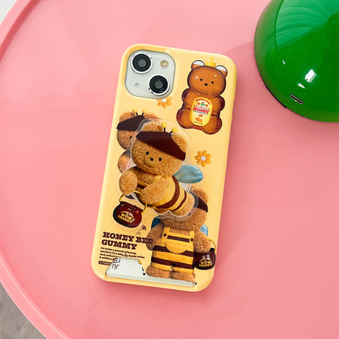 [THENINEMALL] Pattern Honey Bee Gummy Hard Phone Case (2 types)