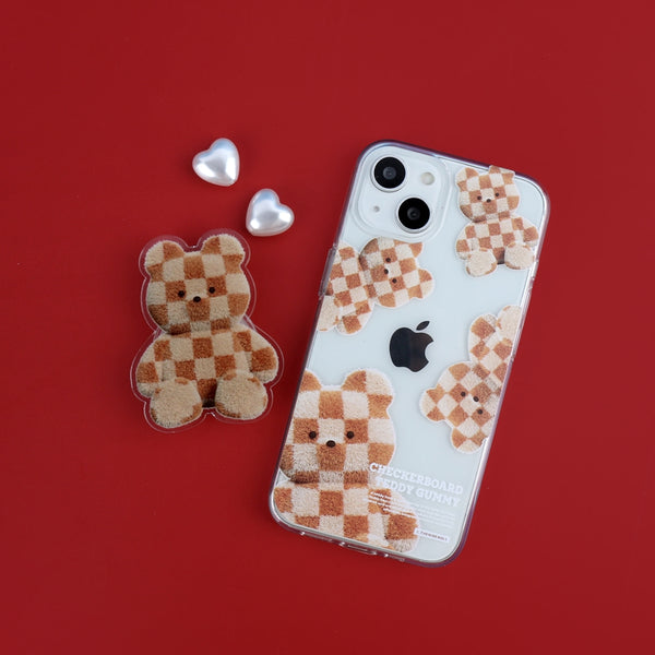 [THENINEMALL] Pattern Checkerboard Teddy Clear Phone Case (4 types)