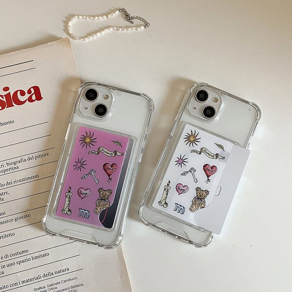 [Mademoment] Vintage Drawing Pattern Design Clear Phone Case (4 Types)