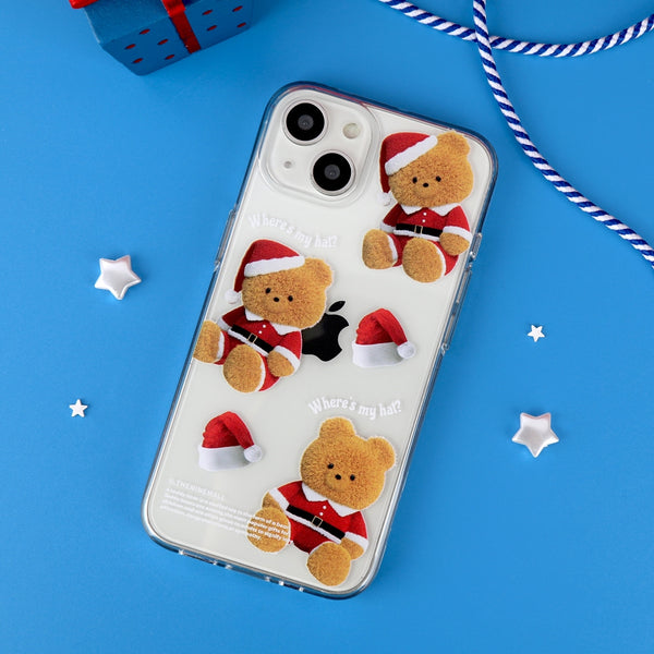 [THENINEMALL] Pattern Santa Hat Gummy Clear Phone Case (4 types)