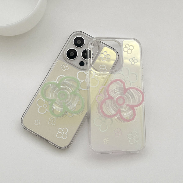 [Mademoment] Flower Doodle Pattern Design Glossy Mirror Phone