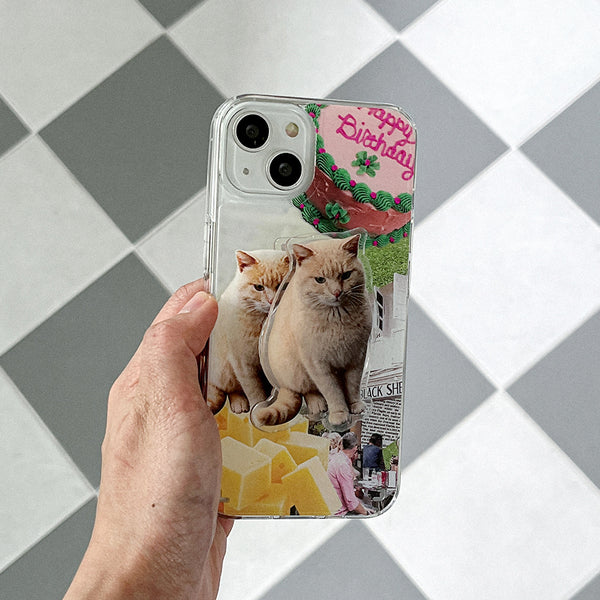 [Mademoment] Lazy Cat Design Glossy Mirror Phone Case