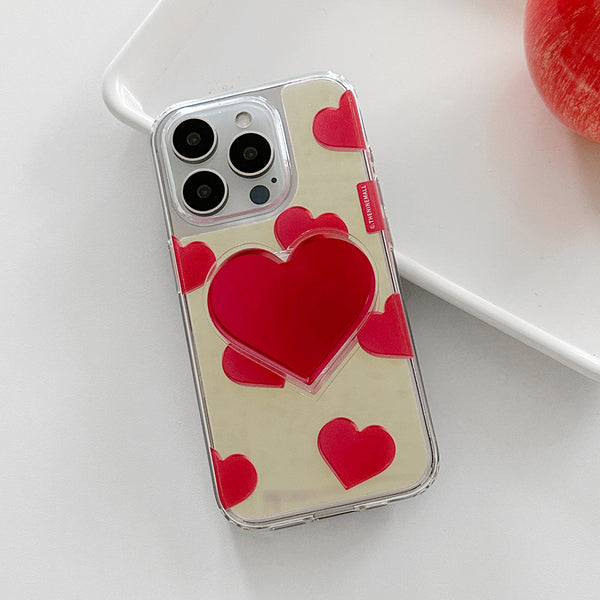 [THENINEMALL] Red Heart Pattern Mirror Phone Case