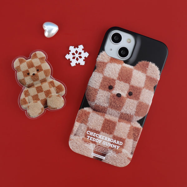 [THENINEMALL] Big Checkerboard Teddy Hard Phone Case (2 types)