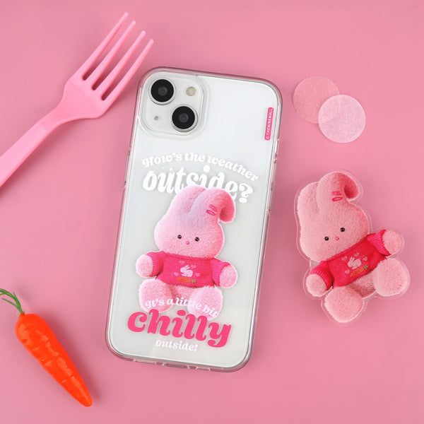 [THENINEMALL] Pink Knit Windy Clear Phone Case (3 types)