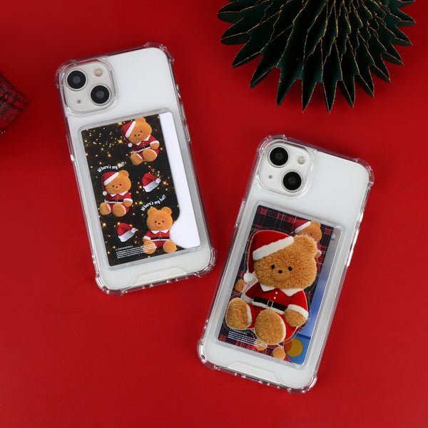 [THENINEMALL] Pattern Santa Hat Gummy Clear Phone Case (4 types)