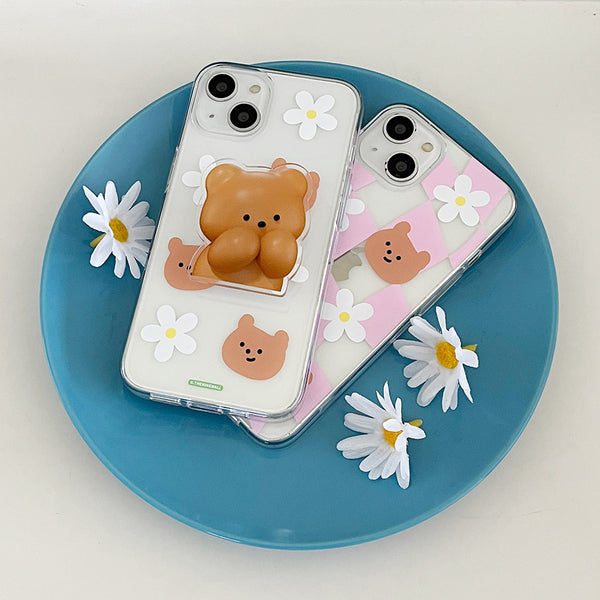 [THENINEMALL] Checkerboard Daisy Gummy Clear Phone Case (3 types)