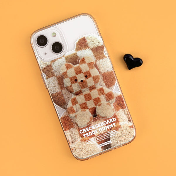 [THENINEMALL] Big Checkerboard Teddy Clear Phone Case (3 types)