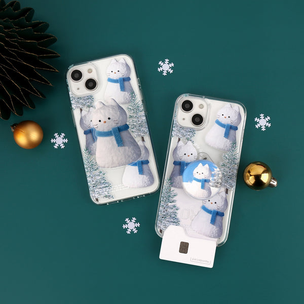 [THENINEMALL] Pattern Hey Cat Snowman Clear Phone Case (3 types)