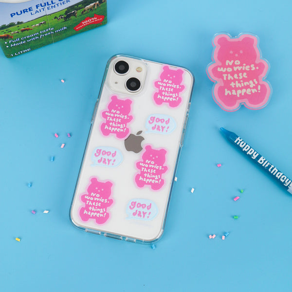 [THENINEMALL] Pattern Good Day Bear Clear Phone Case (3 types)