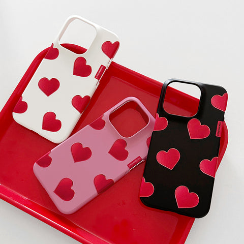 [THENINEMALL] Red Heart Pattern Hard Phone Case (2 types)