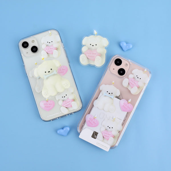 [THENINEMALL] Puppy Candle Pattern Clear Phone Case (4 types)