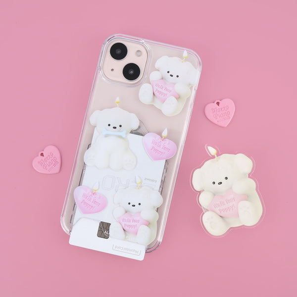 [THENINEMALL] Puppy Candle Pattern Clear Phone Case (4 types)