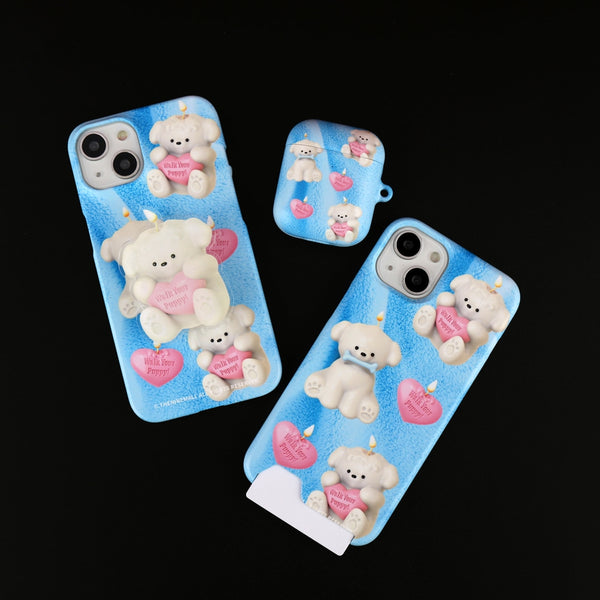 [THENINEMALL] Puppy Candle Pattern Hard Phone Case (2 types)