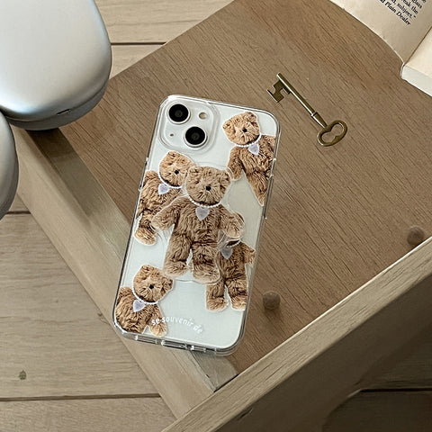 [Mademoment] Pattern Teddy Souvenir Pendant Design Clear Phone Case (3 Types)
