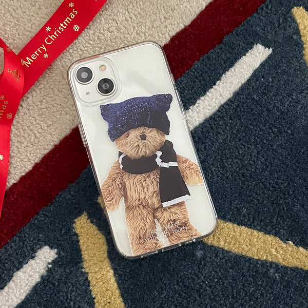 [Mademoment] Winter Fluffy Teddy Design Clear Phone Case (3 Types)