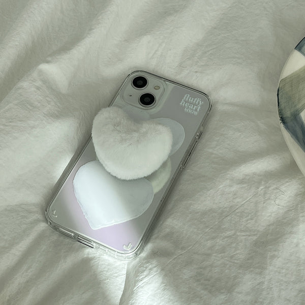 [Mademoment] Fluffy Heart Snow Design Glossy Mirror Phone