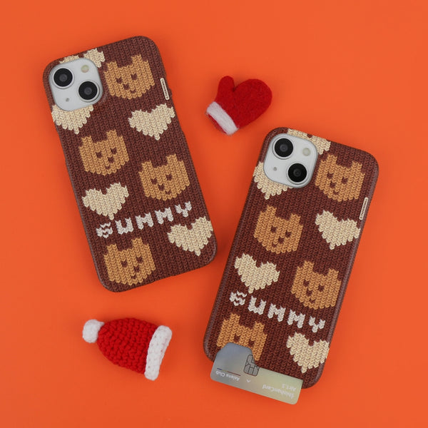 [THENINEMALL] Brown Knit Gummy Hard Phone Case (2 types)