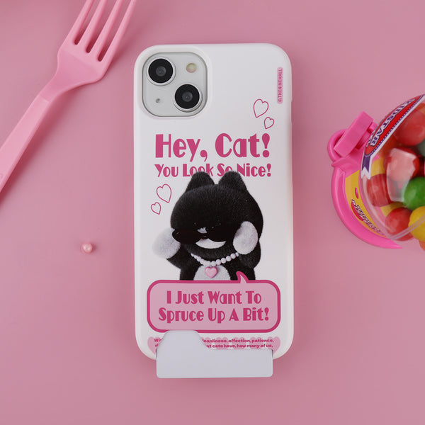 [THENINEMALL] Heart Pendant Hey Cat Hard Phone Case (2 types)