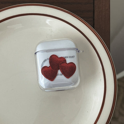 [Mademoment] Red Felt Heart Pattern Design Clear AirPods Case