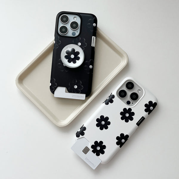 [THENINEMALL] Black Marguerite Flower Pattern Hard Phone Case (2 types)
